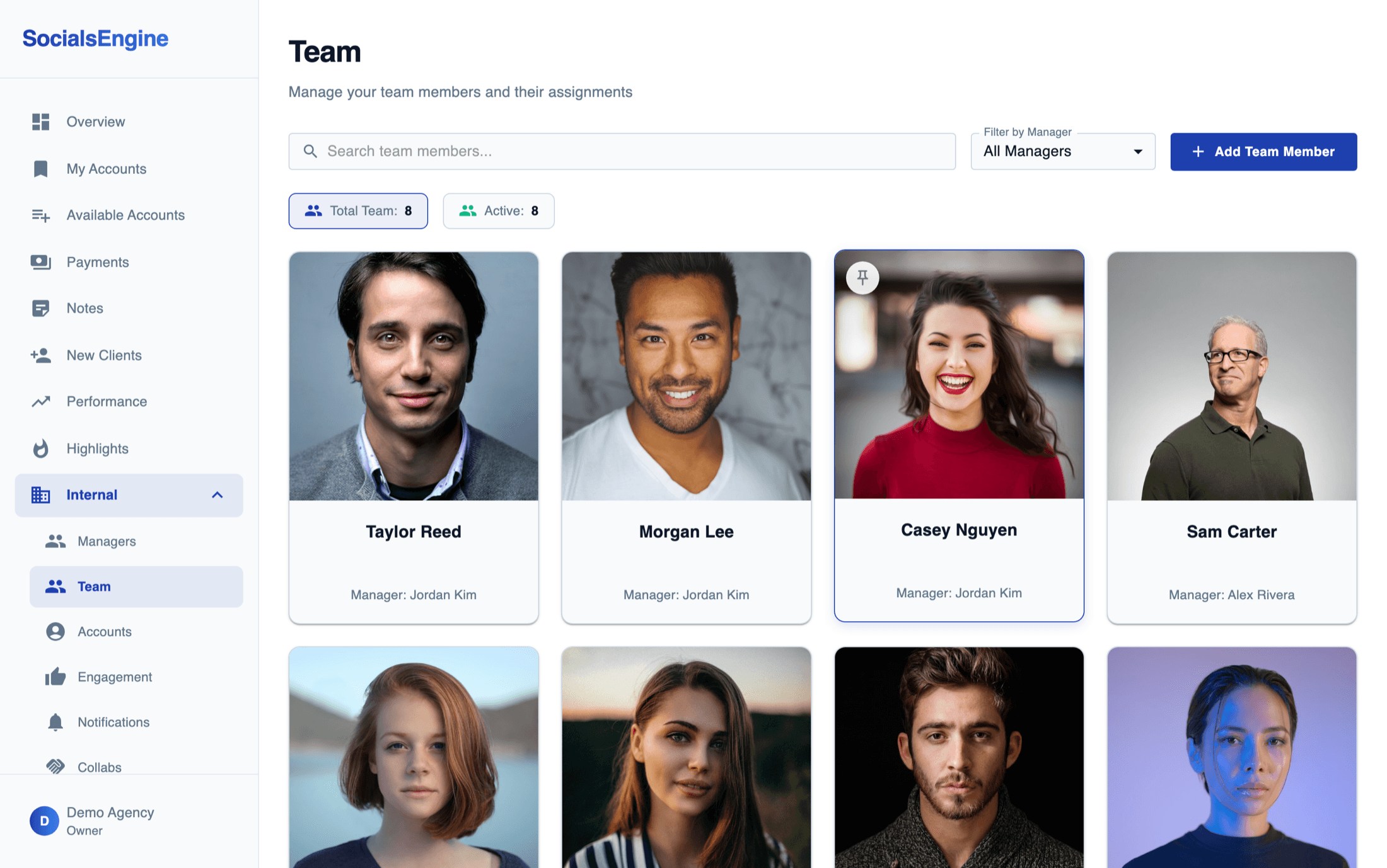 SocialsEngine Team dashboard